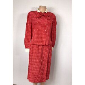 CIARO Polka Dot 80’s Silk Skirt Set Womens 8